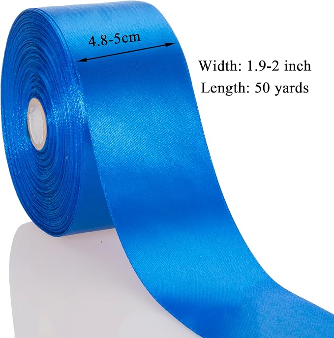 YASEO 2 Inch Royal Blue Solid Satin Ribbon, 50 Yards Craft Fabric Ribbon for Gift Wrapping Floral Bouquets Wedding Party Decoration