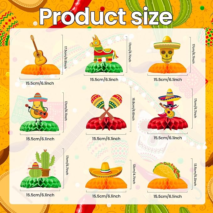 Cinco de Mayo Decorations 9 Pcs Fiesta Table Centerpieces, Mexican Party Decorations Table Toppers Set, Fiesta Party Supplies for Taco Bar Birthday Celebrations, Mexican Fiesta Party Decor