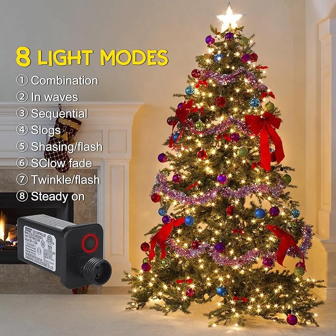 weillsnow 164Ft 500 LED Christmas Lights, Waterproof 8 Twinkle with Memory Functions Christmas Tree Lights for Indoor Outdoor Christmas Tree Garden Decoration (Warm White)