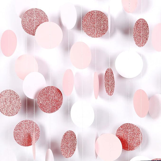 Rose-Gold Pink-White Party Decorations Paper-Garland - 52Ft Valentines Birthday Baby Bridal Shower Streamers Banner,Mothers Day Bachelorette Engagement Wedding Supplies Bunting Lasting Surprise