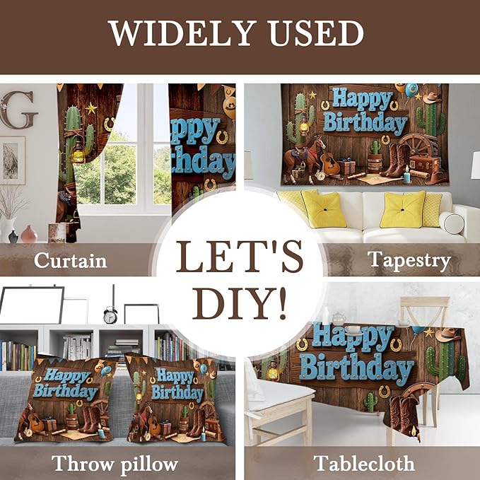 Mocsicka Western Cowboy Birthday Backdrop Wild West Happy Brithday Party Decorations Banner for Boys Western Themed Party Photography Bakground Supplies (Brown, 7x5ft(82"x60"))