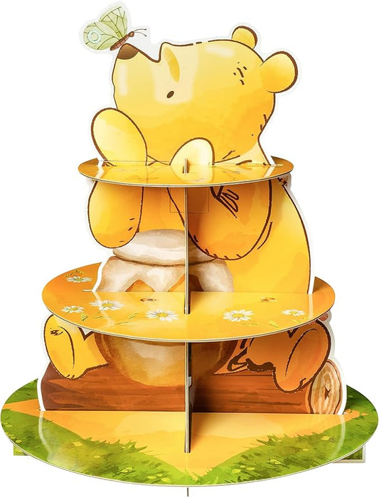 Winnie Themed Cupcake Stand - 3 Tier Winnie Party Dessert Holder Bear Theme Cardboard Cake Stand for Birthday Party Decorations Bear Cupcake Display for Boys Girls Baby Shower Party Supplies