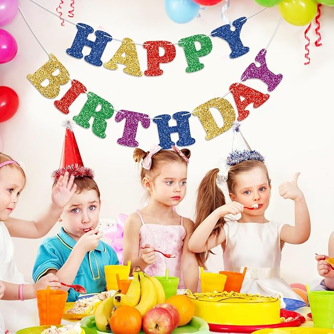 Colorful Happy Birthday Banner Birthday Party Decorations Happy Birthday Banner Bunting Garland Sign for Kids Boys Girls Adults Birthday Baby Shower Celebration Party Backdrops Supplies