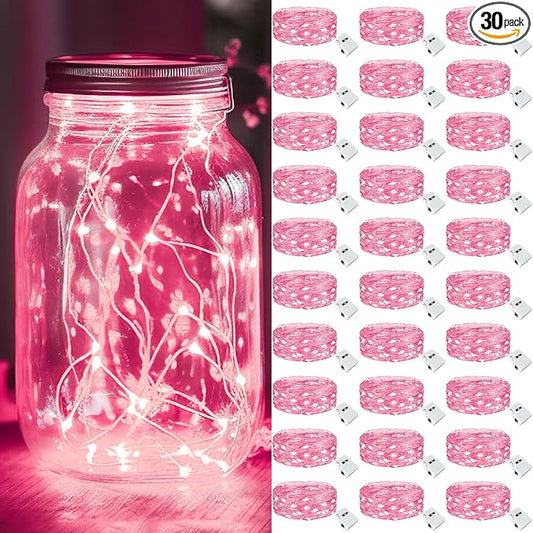 kolpop 30 Pack LED Fairy Lights Battery Operated, Mini Twinkle String Lights Battery Powered Waterproof for Christmas Mason Jars Party,Pink