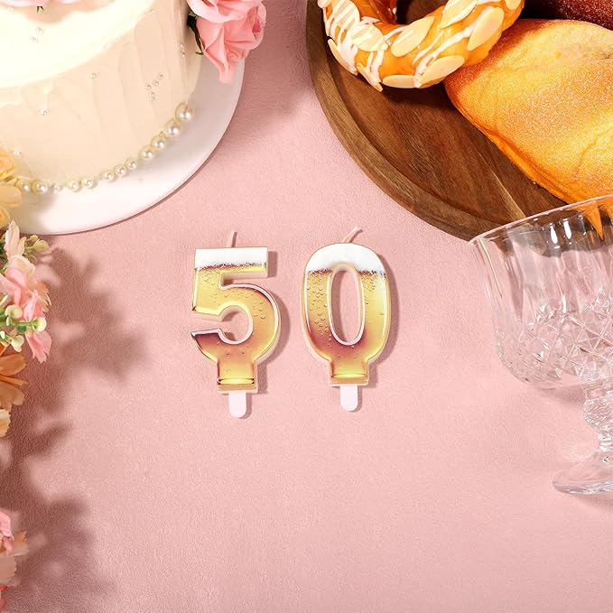 50th Birthday Cake Candles, Beer Themed Cake Numbers Decorations Funny Party Topper Supplies for Men Beer Lover Birthday Celebration Gifts (50)