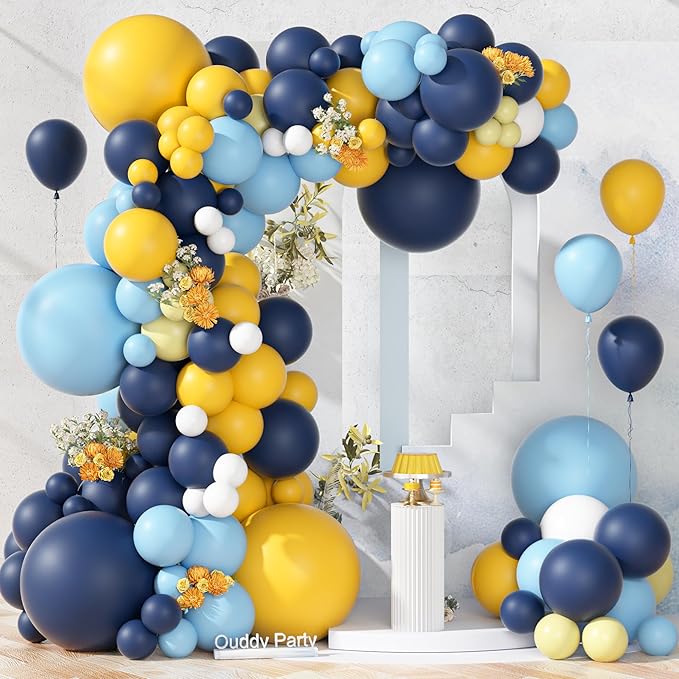 Ouddy Party 149Pcs Blue and Yellow Balloon Garland Kit Different Sizes 18 12 10 5Inch, 6Pcs 18” White Latex Balloons for Summer Tropical Lemon Baby Shower Bridal Shower Wedding Birthday Party Decor