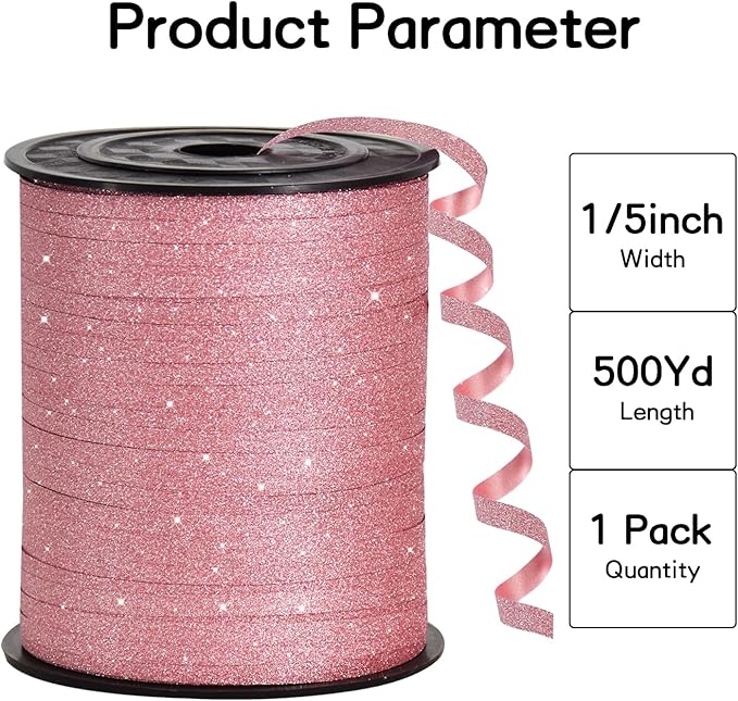 BEISHIDA 500 Yards Rose Gold Glitter Ribbon Curling Crimped, Balloon String Shiny for Gift Wrapping Ribbon for Birthday Valentines Anniversary Party Decoration