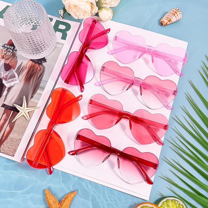 14/42 Pack Heart Sunglasses for Women, Fun Cute Rimless Transparent Candy Color Heart Glasses Party Favors