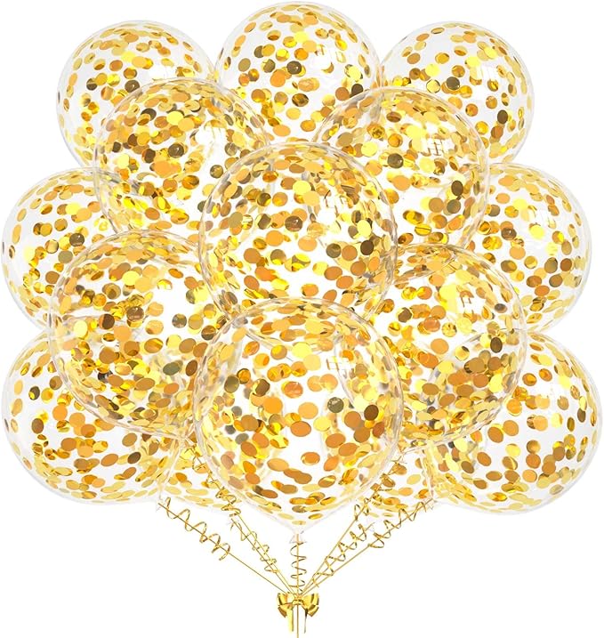50pcs Gold Foil Confetti Balloons,12 inch Latex Balloon with Gold Confetti Inside for Birthday Family Party Wedding Party Baby Shower Decoration Supplies
