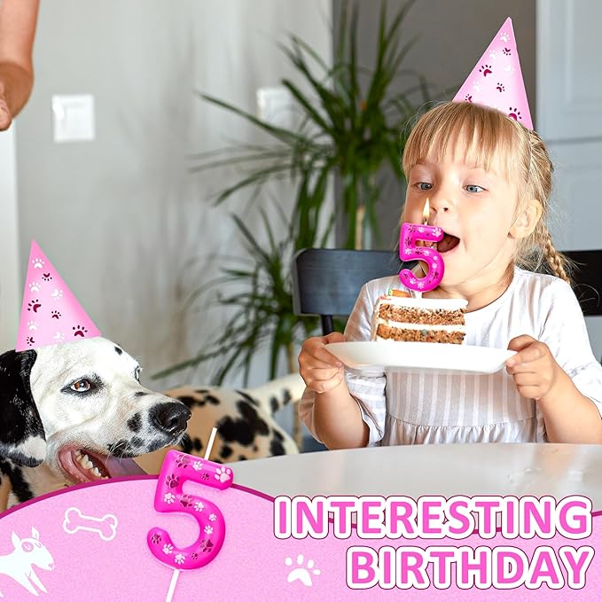 Conelist Number 5 Dog Paw Birthday Candles Toppers Candles Rose Red, Pink, Purple Numeral Birthday Cake Topper for 5 Year Old Boy Girl Paw Birth Day Decoration Pet Party Supplies