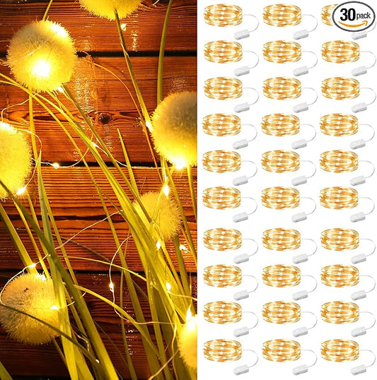ZSJWL 30 Pack Fairy Lights Battery Operated Warm White,7Ft 20LED Mini String Light, Waterproof Twinkle Light Silver Copper Wire Lights for Wedding Party Bedroom Christmas Table Decoration