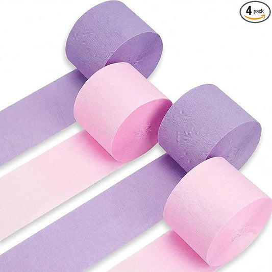 Light Pink and Prurple Crepe Paper Streamers 4Rolls 328ft,Crepe Paper Streamers for Party Wedding Decorations, Birthday Decorations, Baby Shower Xmas Annivesary Decors DIY (1.8 Inch x 82 Ft/Roll)