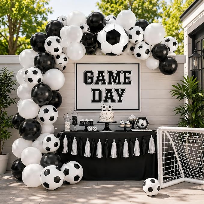 Soccer Balloons, 12 Inch Black White Latex Balloons with 22 Inch Soccer Ball 4D Foil Balloon for Boys Kids Sport Theme Birthday Decorations Football Lover Men Party Baby Shower Decor Supplies