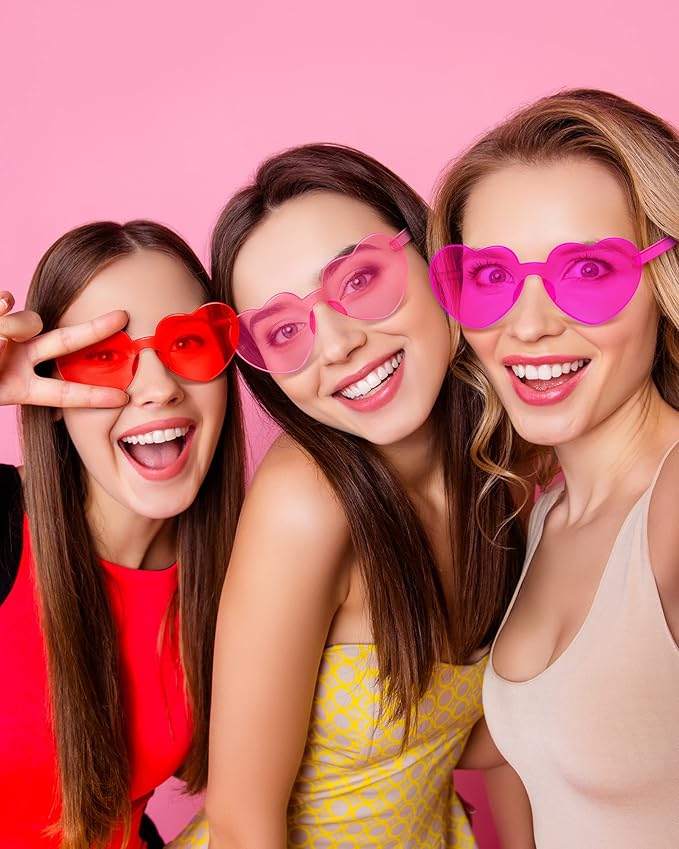 Kingdder 24 Pairs Heart Shaped Sunglasses Rimless Glasses Bulk Candy Color Tinted Eyewear Summer Party Favors