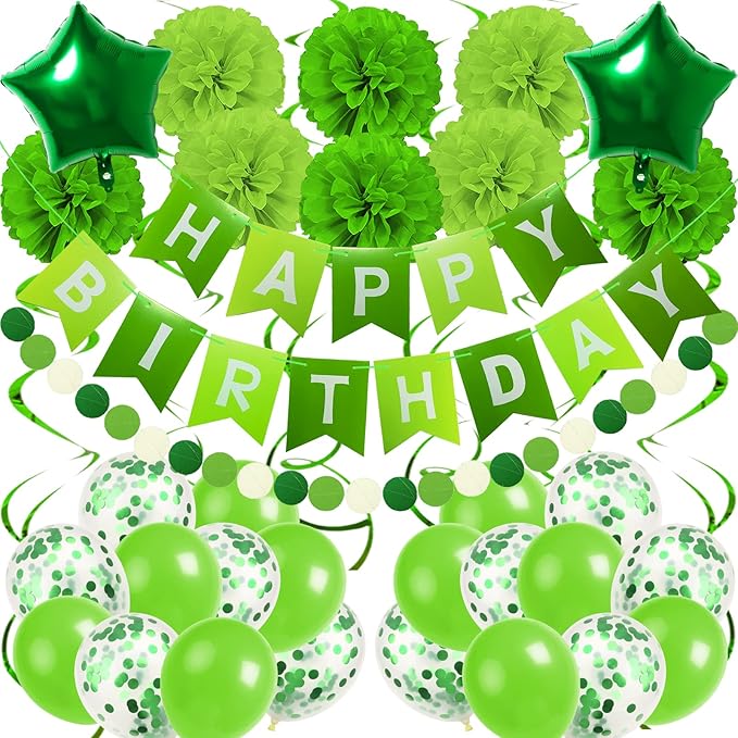 Green Birthday Decorations, Party Decorations Happy Birthday Decorations with Banner for Women Boys Girls Dinosaur Safari Party Decorations Wild One Party Supplies