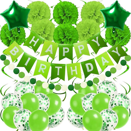 Green Birthday Decorations, Party Decorations Happy Birthday Decorations with Banner for Women Boys Girls Dinosaur Safari Party Decorations Wild One Party Supplies
