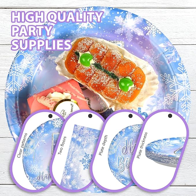 Grencian 96Pcs Frozen Party Supplies Plates Winter Onderland 5th Birthday Plates Winter Snowflake Happy 5th Birthday Tableware Disposable for Kids Girls Frozen Themed Party Christmas