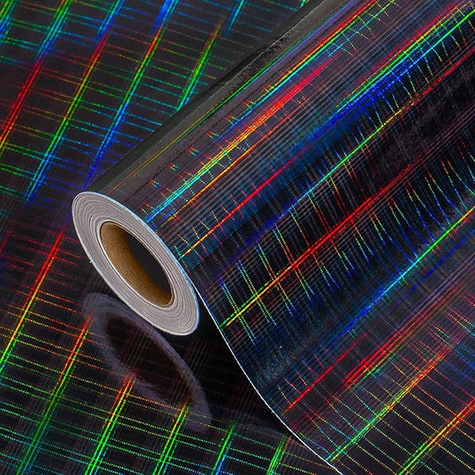 Burymento Black Wrapping Paper Roll, Metallic Holographic Stripe Gift Wrap for Birthday, Valentines, Mothers day, Graduation, Wedding, Fathers day, Baby Shower, Christmas (17 IN x 32.8 FT)