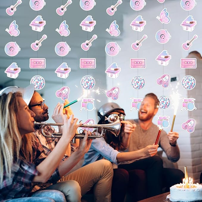 Daifunli 8 Pcs Music Party Decorations Popular Singer Birthday Hanging Garlands Banner Iridescent Holographic Disco Guitar Piano Butterfly Paper Cutouts Streamer for Girls Music Lover Supplies