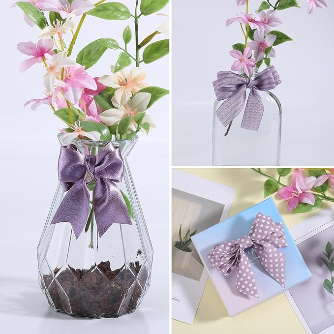 BEEFLYING 3 Styles Lavender Wire Edged Ribbons for Gift Wrapping, 25~28mm×2.7m Satin Ribbons for Wedding Party Decoration Hair Bows Flower Designs Sewing and Craft, 9 Yards