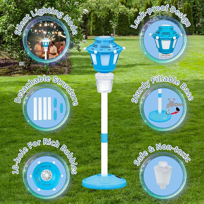 2 Pack Bubble Machine for Kids, Automatic Bubble Blower with Light & Rechargeable Battery, 40 Inch Adjustable Height Outdoor Toys for Party, Toddlers, Sibling Gifts (Includes 6 Solution), Blue