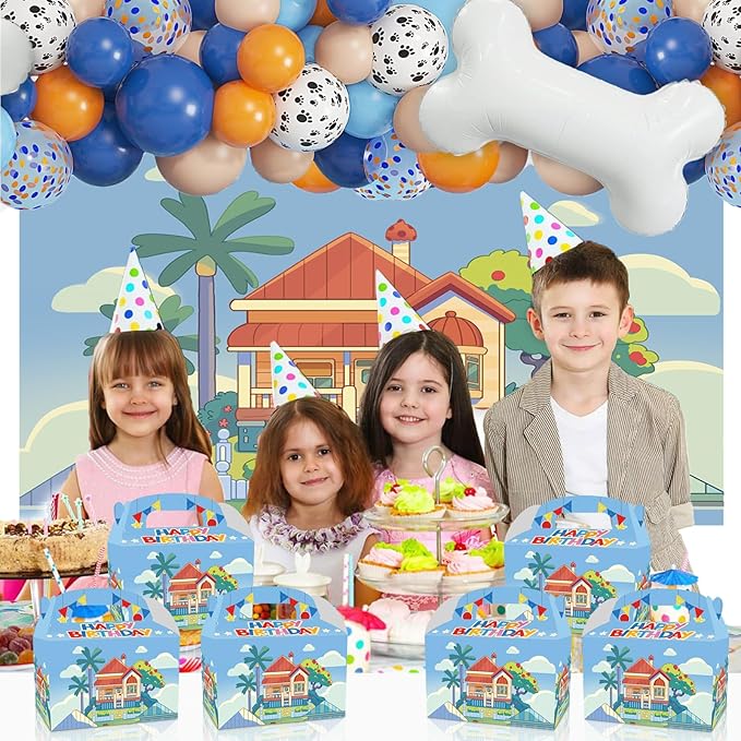 12 PCS Blue Dog Birthday Party Supplies,Cartoon Blue Party Decorations bags, candy boxes,Dog Birthday Party Decorations