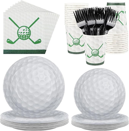 Kochorie 144 Pieces Golf Party Supplies, Sports Tableware Sets Including Disposable Paper Plates Napkins Cups Forks Serves 24 for Birthday Sports Golf Party Decorations