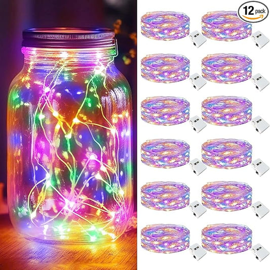 kolpop 12 Pack LED Fairy Lights Battery Operated, Mini Twinkle String Lights Battery Powered Waterproof for Christmas Mason Jars Party,Multicolour