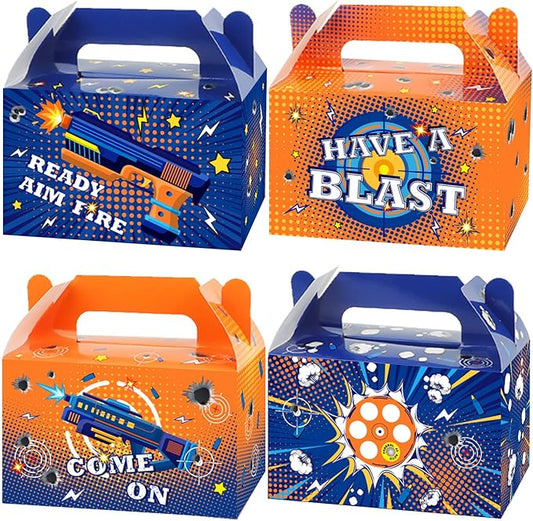 12 Pcs Dart War Party Favor Boxes Dart Battle Goodies Candy Treat Boxes Game Dart Theme Gift Bags for Kids Boys Blue and Orange Birthday Party Baby Shower Decorations Supplies 6 x 3 x 3.5 Inches