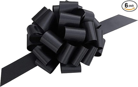 Large Black Ribbon Pull Bows - 9" Wide, Set of 6, Halloween Decor, Christmas, Funeral, Mourning, Fundraiser, Reception, Anniversary, Decoration, School, Office