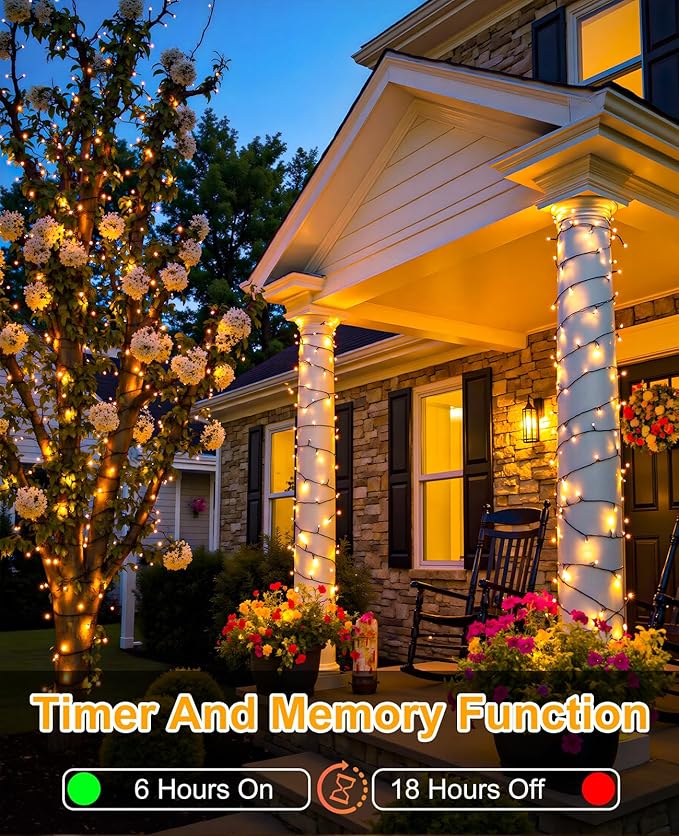 40FT 120 LED Christmas String Lights, Warm White Christmas Lights Outdoor with 8 Modes & Waterproof, Connectable Plug in Christmas Tree Lights for Indoor Bedroom Yard Holiday Decorations