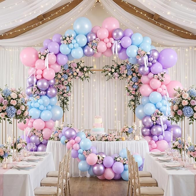 RUBFAC Pink Purple Blue Balloons, Iridescent Party Balloons, 12 Inch Pastel Birthday Balloon for Girls Snowflake Princess Birthday Baby Shower Party Decoration