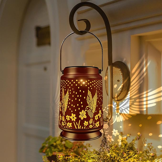 KY&BOSAM Solar Lanterns Outdoor Waterproof Hummingbird Lantern Garden Decor Birthday Gifts for Women Mom Solar Lanterns for Outside Hanging LED Metal Openwork Lights for Yard Backyard Porch Pathway