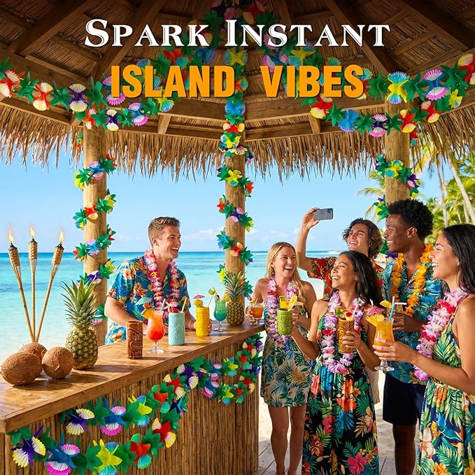 DomeStar 6 Packs Tropical Flower Garlands, Tissue Flower Banner Hibiscus Garland Hanging Party Decorations for Hawaiian Luau Party Beach Birthday Baby Shower Wedding