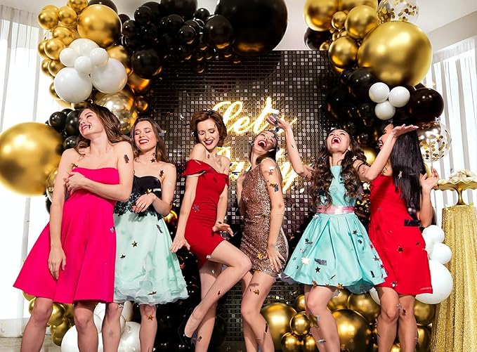 ELTNEGSA 134Pcs Black And Gold Balloon Garland Arch Kit for Birthday Party Decorations