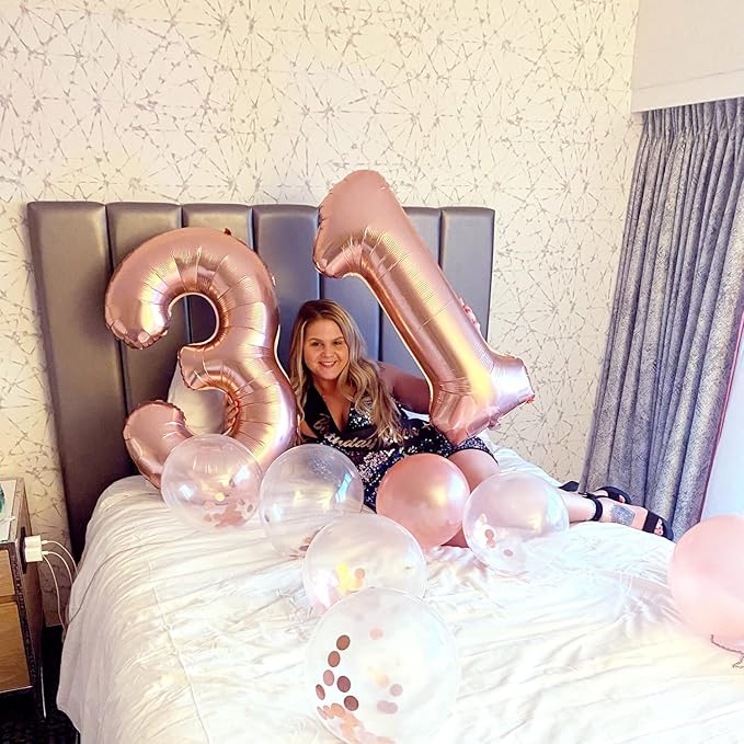 Rose Gold Number 3 Balloon for Girls, 40 Inch Large Number 0-9 Foil Mylar Helium Digital Balloons Set for Women Birthday Graduation Anniversary New Year Wedding Party Decorations Celebration Supplies