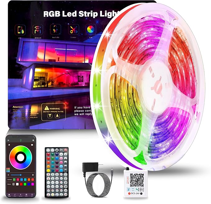 NBBUFF Led Lights for Bedroom 100ft (1 Roll), Color Changing RGB Led Strip Lights with 60 Keys Remote and App Control, Music Sync Led Lights for Room Kitchen Party Home Decor