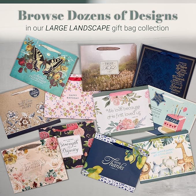 Christian Art Gifts Three Piece Landscape Gift Bag w/Card & Tissue Paper Set for Women: The Lord Delights - Isaiah 62:4 Inspirational Bible Verse, Soft Mint Green & Pink Multicolor Floral, Large