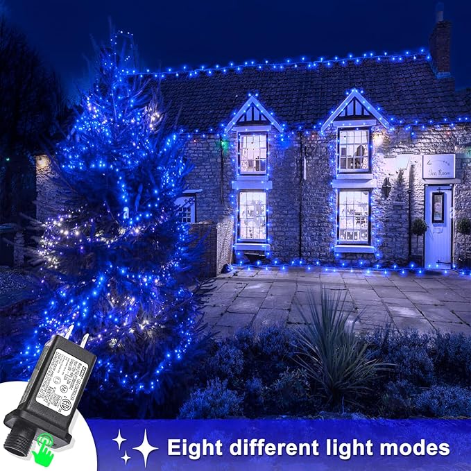 800 LED Blue Christmas Lights Outdoor 262ft Clear Wire Blue String Lights 8 Modes Clear Wire, Plug in Waterproof Twinkle Fairy String Light for Indoor Christmas Tree Bedroom Decorations