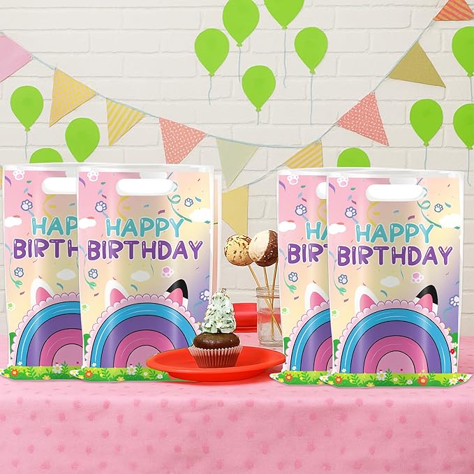 Celmuron 50 Pack Cartoon Cat Party Gift Bags, Dollhouse Goody Party Favor Bags for Birthday Celebrations