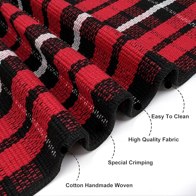 OJIA Washable Outdoor Rug 3'x5', Christmas Door Mats Outdoor Area Rug Red Plaid Rug Entryway Rugs Indoor Door Mat Front Porch Rug Cotton Floor Carpet for Entry/Patio/Bedroom/Living Room