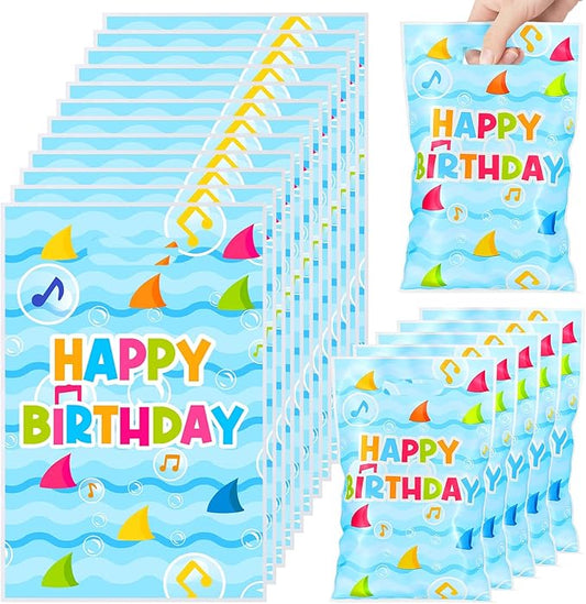 Eccliy 30 Pcs Shark Gift Bag Animal in The Sea Party Favor Shark Family Ocean Themed Candy Treat Bag with Handles for Birthday Decoration Supplies