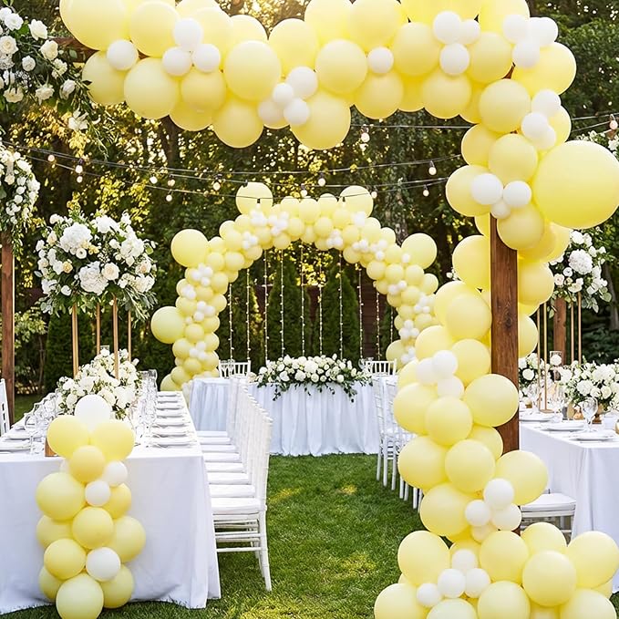 RUBFAC 135pcs Pastel Yellow Balloons, Latex Light Yellow Balloon Different Sizes 18 12 10 5 Inch for Garland Arch Baby Shower Anniversary Wedding Birthday Party Decorations