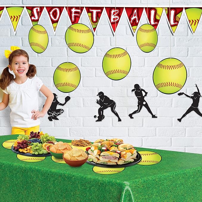 Beistle 6-Piece Softball Cutouts in Yellow, Sports Themed Party Decorations, Game Day Party Supplies, Softball Themed Party Accessories, 10"