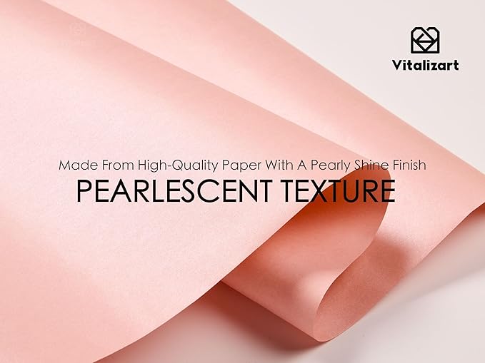 Vitalizart Pink Wrapping Paper Set 17" Pearly-Lustre With Silk Like Satin Ribbon & Gift Tags Recyclable Christmas Gift Wrapping Birthday Baby Shower Wedding Handmade Crafts 197"(16.4 Ft)