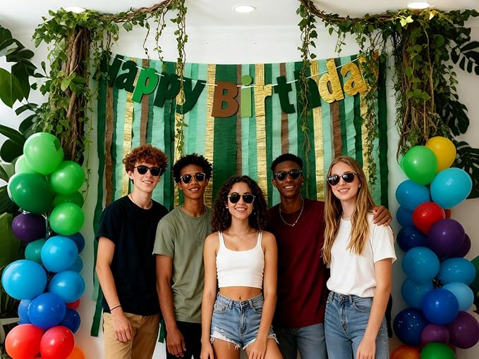 Green Jungle Backdrop Crepe Paper Streamers 492ft Birthday Fringe Party Curtain for Banner, Party Group Photo Background for Camp, Jungle Safari, Big Foot, Woodland Theme