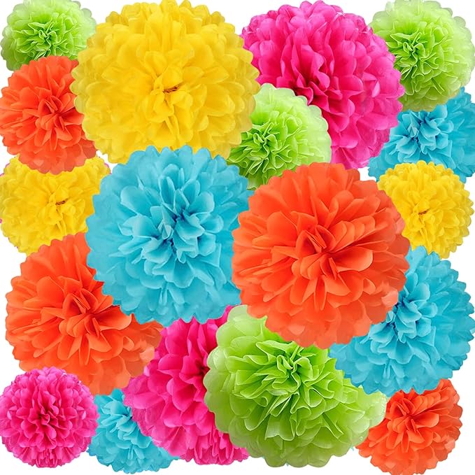 20 PCS Tissue Paper Pom Poms, Tissue Pom Poms Flowers, Sizes of 6", 10", 12", 14" Hanging Paper Flower Ball for Wedding, Birthday, Easter, Graduation Party Decor (Colorful)