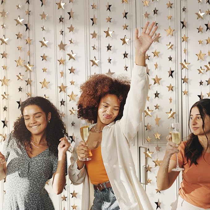 Cheerland Champagne Gold Star Garlands Graduation Party Decorations Hanging Paper Stars Streamer Banner for Starry Night Birthday Little Star Bday Wedding Engagment Congrats Grad Decor Supplies