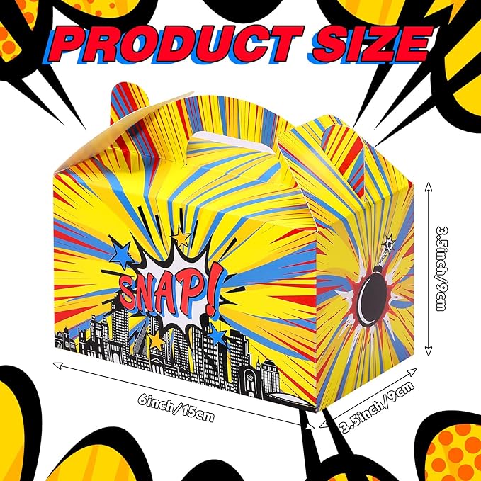 Teling 24 Pcs Hero Party Favor Boxes Treat Boxes Hero Action Sign Box Cartoons Gift Box Cardboard Goodie Snack Candy Bags for Kids Girl Boy Birthday Party Baby Shower Supplies Decorations