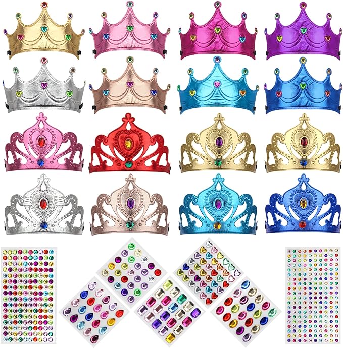 AHIER 23 Pieces Foam Crowns Set, Princess Tiaras Crowns DIY Party Crowns Make Your Crowns With Diamond Sticker